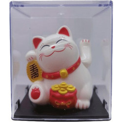 Γάτα Maneki Neko Για Καλή Τύχη, Αφθονία, Χρήματα, Διακοσμητική, Κουνάει Το Χέρι Λειτουργεί Με Το Φως/Ηλιο (6,5cm,White,F99290WH)