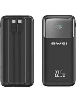 Awei P106K Power Bank 10000mAh 22.5W με 2 Θύρες USB-A & Θύρα USB-C Black