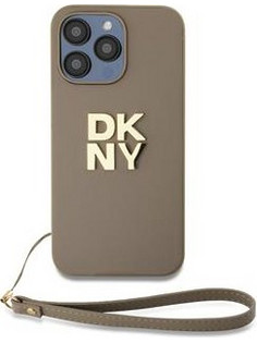Θήκη κινητού DKNY PU Leather Stack Logo Wrist Strap for iPhone 15 Pro Beige