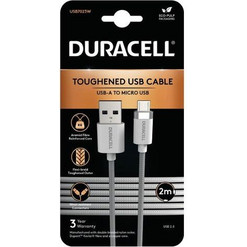 Καλώδιο Σύνδεσης USB 2.0 Duracell Braided Kevlar USB A σε Micro USB 2m Λευκό Duracell