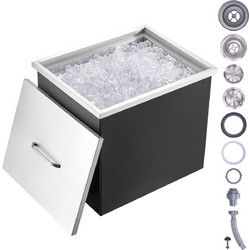 VEVOR Drop in Ice Chest, 21"L x 17"Π x 18"H Ψύκτη από ανοξείδωτο ατσάλι, Επαγγελματικός Κάδος πάγου με Κάλυμμα, 40 qt εξωτερικής κουζίνας Ice Bar, σωλήνας αποστράγγισης και βύσμα αποστράγγισης, για Co