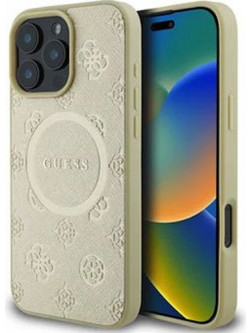 Guess Saffiano Peony Classic Logo Back Cover Θήκη Πλαστική με MagSafe για iPhone 16 Pro Max Χρυσό