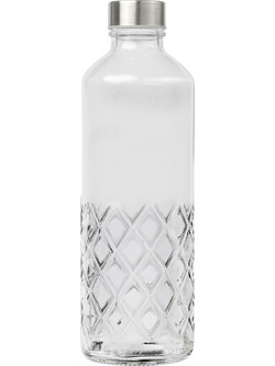 Μπουκάλι Γυάλινο Water Diamond 1000ml με ασημί καπάκι