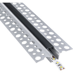 GLOBOSTAR(R) ALP-PLASTERIN GYPSO 70839-3M Χωνευτό Προφίλ Αλουμινίου Ειδικό για Γυψοσανίδα με Μαύρο Φιμέ Πατητό Κάλυμμα για Ταινίες LED IP20 - Ασημί + Μαύρο - Μ300 x Π5.6 x Υ1.5cm - Πακέτο 5 Τεμαχίων 7