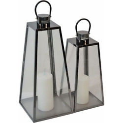 Φανάρια Inox 838073 (Σετ 2Τμχ) 18x17x38/22x21x48cm Black Ankor Ανοξ.Ατσάλι,Γυαλί