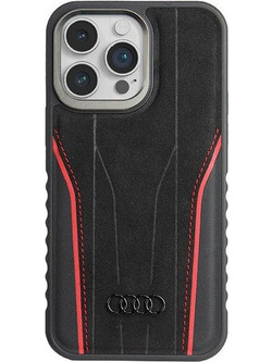 Audi Genuine Leather case with MagSafe for iPhone 14 Pro - black and red