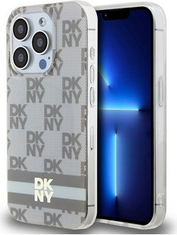 DKNY IML Checkered Mono Pattern & Printed Stripes MagSafe case for iPhone 14 Pro - beige
