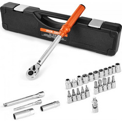 VEVOR Click Torque Wrench Set, 3/8 Inch Drive, 5-60 N.m / 3,7-44,3 lbf.ft, Dual-direction, 72-Tooth, 3% High Precision, with Sockets, Bits, Extension Bar, Spank Sockets, Adapter, Orange