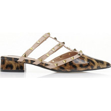 Mules animal print λουστρίνι με χρυσά τρουκς