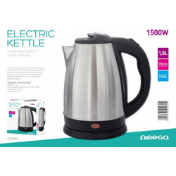 OMEGA ELECTRIC KETTLE 1500W STAINLESS STEEL BRUSHED FINISH