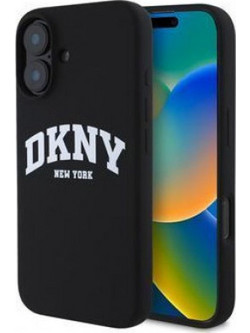 DKNY Liquid Silicone White Printed Logo Θήκη Σιλικόνης με MagSafe για iPhone 16 Μαύρο