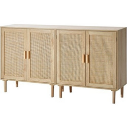 Ντουλάπι VEVOR Rattan, Σετ των 2, Ντουλάπι Αποθήκευσης Rattan με 4 Μαγνητικές Πόρτες και Ρυθμιζόμενα Ράφια, Μπουφές για Χολ, Είσοδο, Σαλόνι ή Κουζίνα, Φυσικό