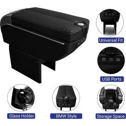Κονσόλα Χειρόφρενου με 7 Θύρες USB ποτηροθήκη, Αποθηκευτικό Χώρο και τασάκι HW-0361 Μαύρο με κόκκινη ραφή