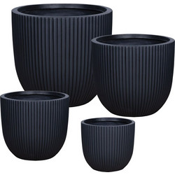 MarHome Σετ Κασπώ Fiberclay Στρογγυλό με Κάθετες Ραβδώσεις Μαύρο S: Φ20x25 / M: Φ34x31 / L: Φ41x37 / XL: Φ49x47cm 4τμχ