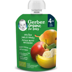 Nestle Gerber Organic Βιολογικό Βρεφικό Ρόφημα Φρουτοπουρές με Αχλάδι Μήλο Μπανάνα 4m+ Χωρίς Ζάχαρη 90gr