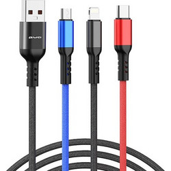 Awei CL-971 Braided USB to Lightning / Type-C / micro USB 1.2m 2.4A Cable (x24785)