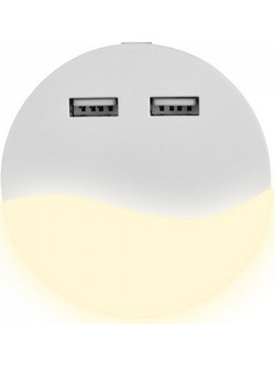 LED Φωτιστικό Νυκτός Στρογγυλό Λευκό με Αισθητήρα Νύχτας-Μέρας με 2xUSB Θύρες Φόρτισης 0.5W V-TAC PRO Samsung Chip 10lm Θερμό Λευκό 3000K - 505