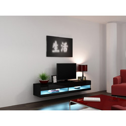Έπιπλο Τηλεόρασης Ξύλινο Vigo New με Φωτισμό LED Black / Βlack Gloss Μ180xΠ30xΥ40cm 60-20092