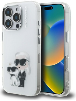 Karl Lagerfeld IML Aquarelle Karl & Choupette & Logo iPhone 16 Pro Case - White
