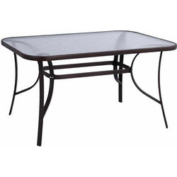 Τραπέζι Bruno 140x80x72εκ καφέ μεταλλικό με γυάλινη επιφάνεια