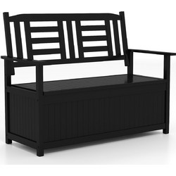 Costway Μαύρο Ξύλινο Παγκάκι Κήπου 96 x 68,5 x 123 cm με Αποθηκευτικό Χώρο, Πλάτη & Μπράτσα JV12803DK