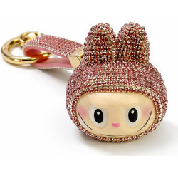 Ghetto Sparkly Labubu Keychain with Rhinestones | Gold Pink Tone Key Charm