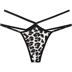 Sexy Leopard Rhinestone Hollow Thong Grey