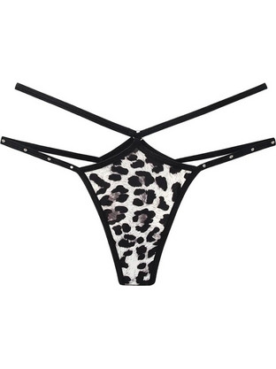 Sexy Leopard Rhinestone Hollow Thong Grey