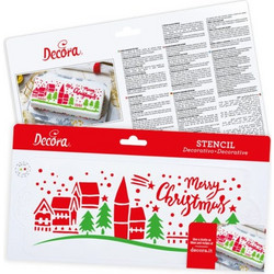 Στένσιλ Χριστουγεννιάτικο Χωριό Merry Christmas 10x28cm