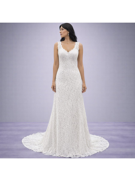 Ιβουάρ Νυφικό Σε Ίσια Γραμμή Με V Ντεκολτέ (Size 40-42)