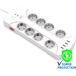 Πολύπριζο Well 8x Schuko και 4x USB με Διακόπτη 3m/3g1.5 με προστασία EXTS-8S3M-PROT/USB4-WL