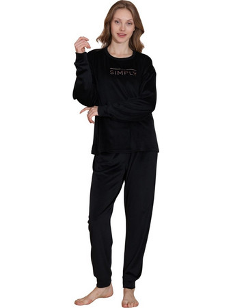 BOYRAZ Γυναικεία Πιτζάμα Homewear Βελουτέ Μαύρο 3412