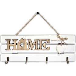 Κρεμάστρα Τοίχου Ξύλινη Με Σχέδιο Home Λευκή 30x13cm