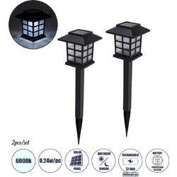 GloboStar(R) 69928 ΣΕΤ 2 Τεμαχίων Αυτόνομα Ηλιακά Φωτιστικά LED SMD 0.24W/Τεμ. 24lm/Τεμ. με Ενσωματωμένη Μπαταρία 600mAh - Φωτοβολταϊκό Πάνελ με Αισθητήρα Ημέρας-Νύχτας Αδιάβροχο IP65 Φανάρι Κήπου Τετ