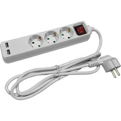 Entac Πολύπριζο 3 Θέσεων με Διακόπτη 3G1.5 + 2 Θύρες USB 3m