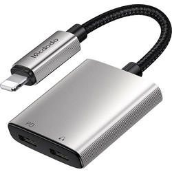 Mcdodo - Προσαρμογέας ήχου Wales Series (CA-5560) - Lightning σε 2x Lightning, κράμα αλουμινίου, νάιλον, 5V/2A, 12,5cm - Γκρι