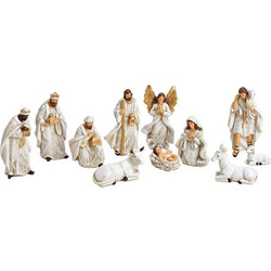 ΧΡΙΣΤΟΥΓΕΝΝΙΆΤΙΚΕΣ ΦΙΓΟΎΡΕΣ NATIVITY FIGURES SET OF 11, POLY, ANTIQUE WHITE