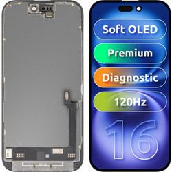 MP Lcd Display Module For Apple Iphone 16, Premium Soft Oled Fhd 120Hz Diagnostic Version, Aftermarket, Black