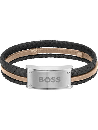 Hugo Boss Ανδρικό Βραχιόλι Χειροπέδα από Δέρμα & Ατσάλι 1580423