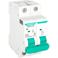 Αυτόματη Ασφάλεια MCB 2P Καμπύλης C 6A 6kA 25mm max TENGEN 09-00318