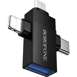 Borofone - 3in1 Adapter - Usb 2.0 (F) To Lightning / Type-C / Micro-Usb (M) Charging & Data Transfer, 1.5A - Black - (BV26D)