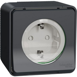 Schneider Electric Mureva Styl Στεγανή Επιτοίχια Πρίζα IP55 Σούκο με Καπάκι Ανθρακί (MUR36034)