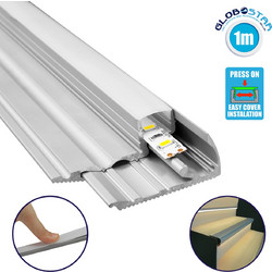 GloboStar(R) STAIR-PROFILE 70823-1M Προφίλ Αλουμινίου - Βάση & Ψύκτρα Ταινίας LED με Λευκό Γαλακτερό Κάλυμμα - Χρήση σε Σκαλοπάτια - Πατητό Κάλυμμα - Ασημί - 1 Μέτρο - Μ100 x Π6 x Υ2.1cm