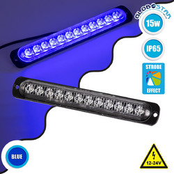 GloboStar(R) 85268 PRO Series Μπάρα Σήμανσης Οχήματος Αστυνομίας για Αυτοκίνητα & Φορτηγά 10 Προγραμμάτων Φωτισμού STROBE LED SMD 3030 15W DC 12-24V Αδιάβροχη IP65 Μπλε