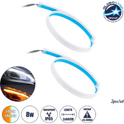 GLOBOSTAR(R) DRL 81730 Φώτα Ημέρας DRL & Φλας LED 12W/24W 1050lm/2100lm 200 DC 24-30V Αδιάβροχο IP65 Ψυχρό Λευκό 6000K & Πορτοκαλί - Μ60 x Π1.5 x Υ0.5cm - Πακέτο 2 Τεμαχίων