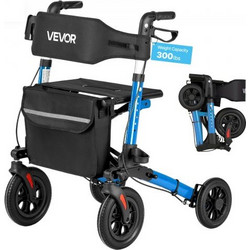 VEVOR Rollator Walker με κάθισμα για ηλικιωμένους, Ultra Compact 3-fold Rolling Walker, ελαφρύ αλουμίνιο Mobility Walking Aid με συμπαγείς τροχούς PU, Ρυθμιζόμενη λαβή, θήκη για φλιτζάνια και μπαστούν
