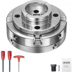 VEVOR 4 Inch Wood Lathe Chuck, 4-Jaw, Self-Centering Wood Turning Chuck Set with 1" x 8TPI Thread & Adapter, Nickel-Plated, High-Hardness Steel, Inside Clamping & Outside Support, for Woodworking