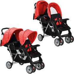 vidaXL Twin Καρότσι για Δίδυμα Red Black 10111