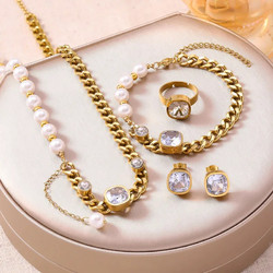 Peach Jewerly Γυναικείο Σετ Κοσμημάτων Από Ανοξείδωτο Ατσάλι 304 Με Ηλεκτρολυτική Επιμετάλλωση Χρυσού 18Κ