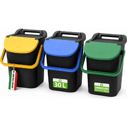 BAKAJI Σετ 3 Στοιβαζόμενοι Κάδοι Απορριμμάτων Tower Bin 3x30L για Ανακύκλωση 34x37,7x42 εκ. 02002429